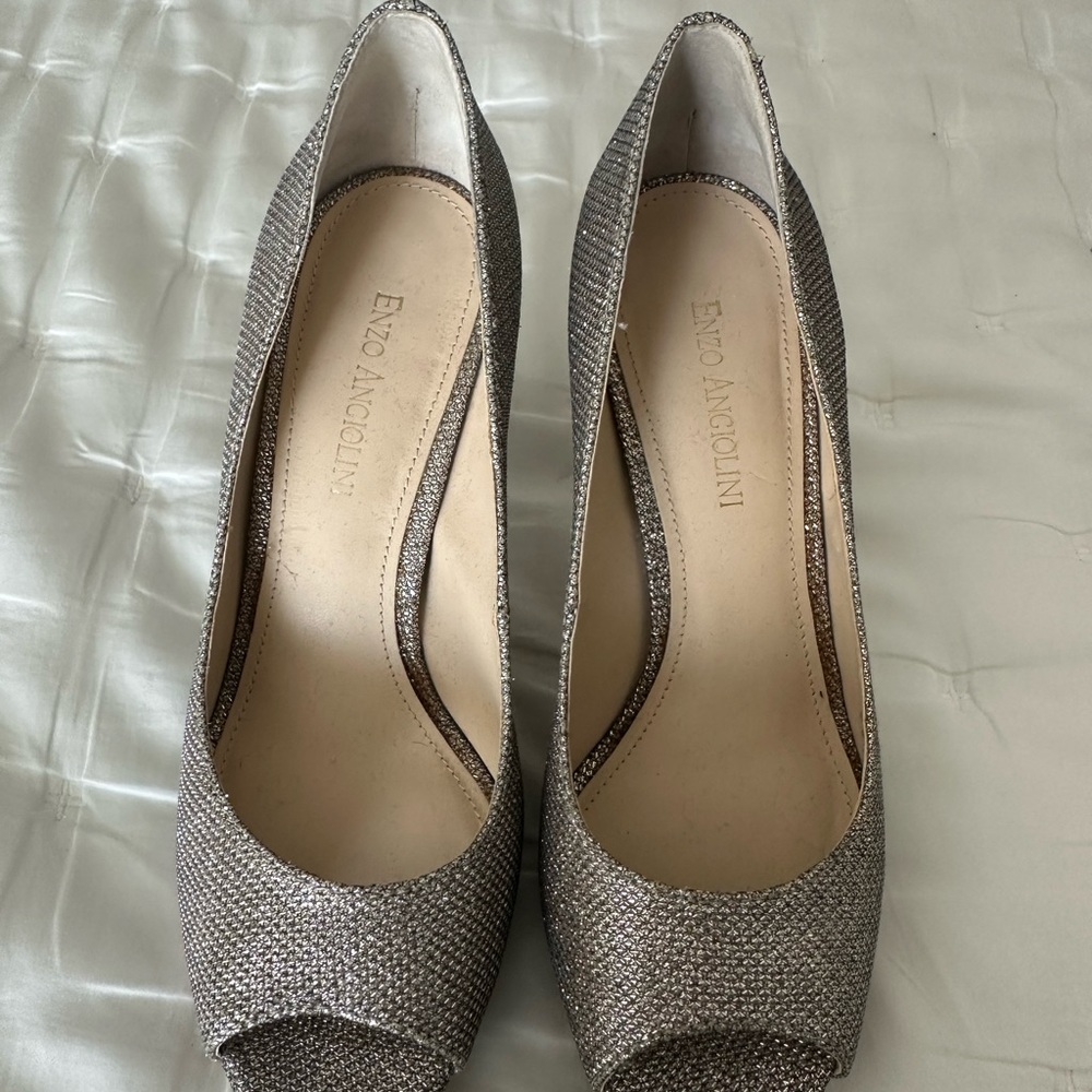 Enzo Angiolini Silver Shimmer Heels